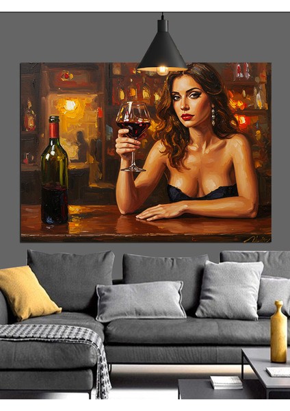 Oturan Kadın Şarap Içiyor Dekoratif Kanvas - Mdf Ahşap Tablo fırsatları