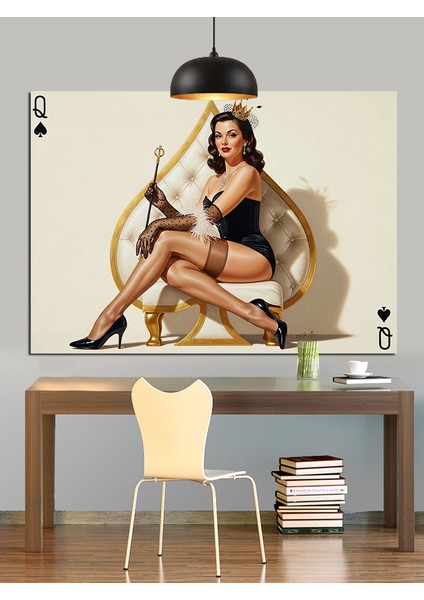 Maça Kartında Seksi Kadın Figürü Dekoratif Kanvas - Mdf Ahşap Tablo