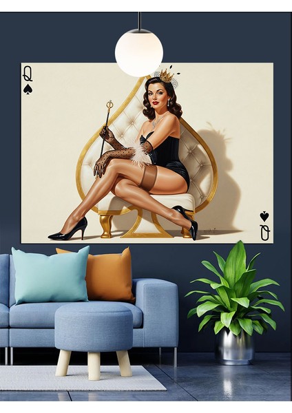 Maça Kartında Seksi Kadın Figürü Dekoratif Kanvas - Mdf Ahşap Tablo fiyatları