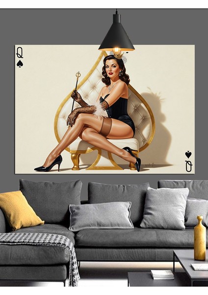 Maça Kartında Seksi Kadın Figürü Dekoratif Kanvas - Mdf Ahşap Tablo fırsatları