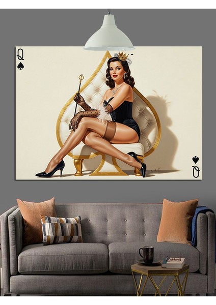 Maça Kartında Seksi Kadın Figürü Dekoratif Kanvas - Mdf Ahşap Tablo indirimleri