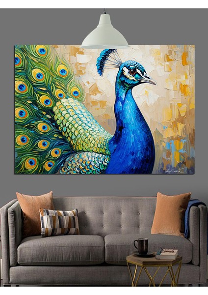 Parlak Tavus Kuşu Tüy Detayı Dekoratif Kanvas - Mdf Ahşap Tablo