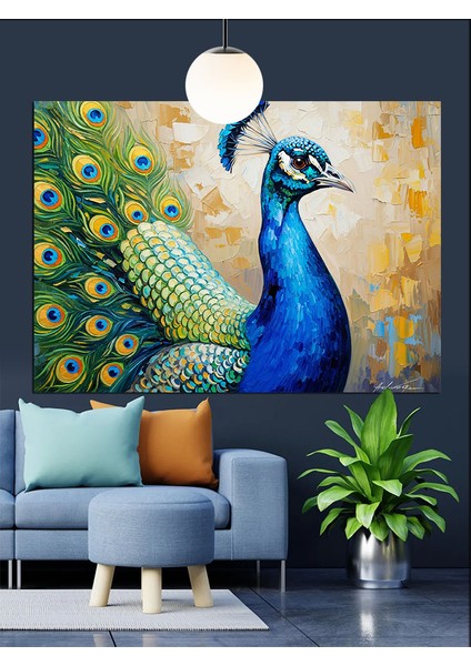 Parlak Tavus Kuşu Tüy Detayı Dekoratif Kanvas - Mdf Ahşap Tablo modelleri