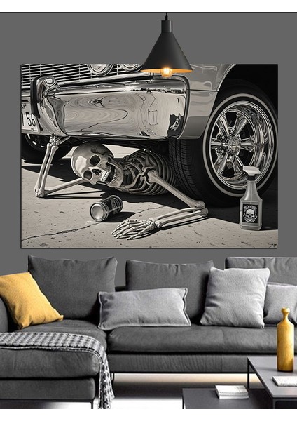 Klasik Otomobili Tamir Eden Iskelet Dekoratif Kanvas - Mdf Ahşap Tablo indirimleri