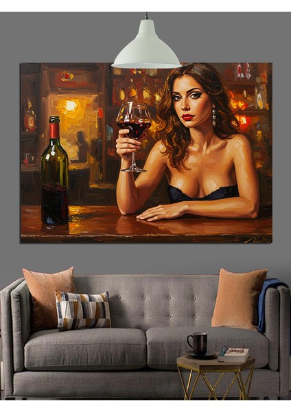 Oturan Kadın Şarap Içiyor Dekoratif Kanvas - Mdf Ahşap Tablo indirimleri