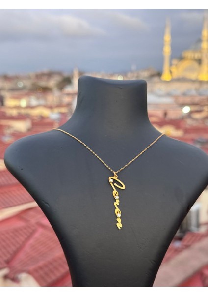 925 Ayar Gümüş Kişiye Özel Taşlı Dikey Isimli Kolye