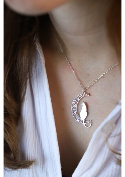 925 Ayar Gümüş Ay Kedi Kolye modelleri