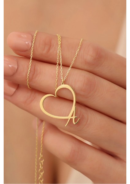 925 Ayar Gümüş Kişiye Özel Kalpli Harf Kolye