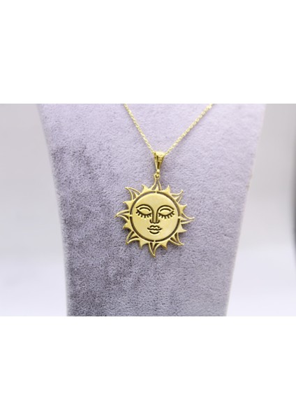 Kadın 925 Ayar Gümüş Altın Kaplama Güneş Kolye
