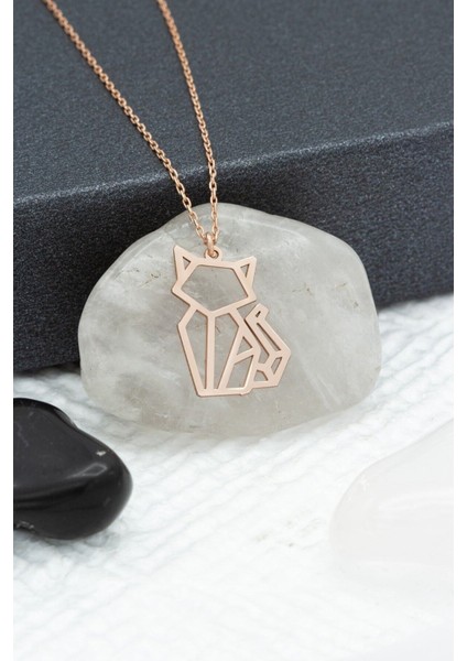 Kadın 925 Ayar Gümüş Origami Kedi Kolye