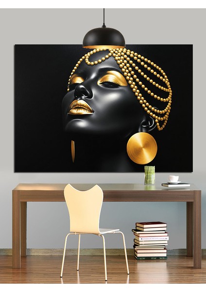 Altın Küpeli Siyahi Kadın Dekoratif Kanvas - Mdf Ahşap Tablo fırsatları