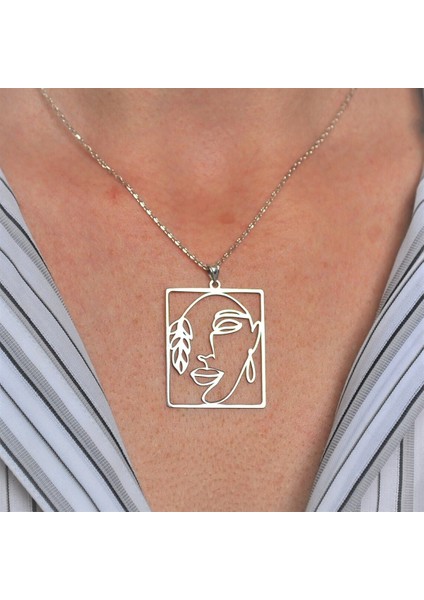 925 Ayar Gümüş Kadın Minimalist Yüz Sanatı Kolye