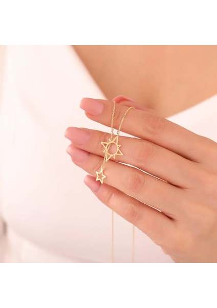 925 Ayar Gümüş Altın Kaplama Iç Içe Kutup Yıldızı Model Kolye