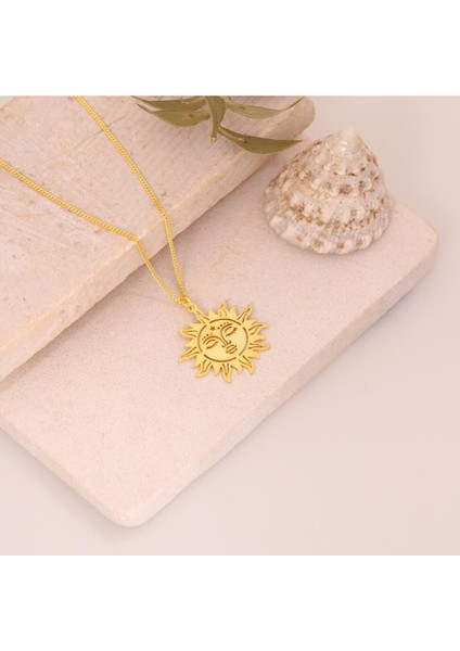 925 Ayar Gümüş Altın Kaplama Güneş Yüzü Kolye fiyatları