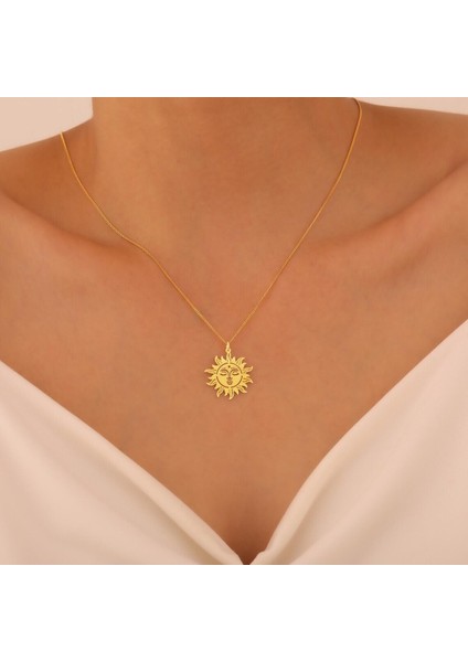 925 Ayar Gümüş Altın Kaplama Güneş Yüzü Kolye modelleri