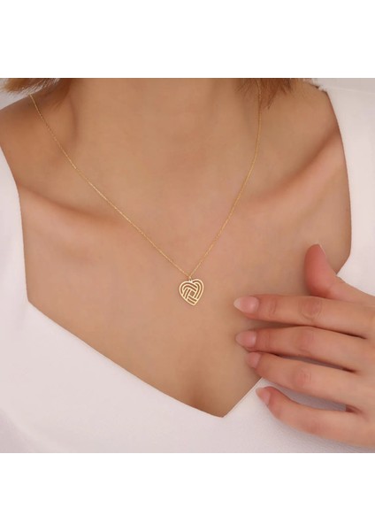 925 Ayar Gümüş Altın Kaplama Kalp Model Kolye