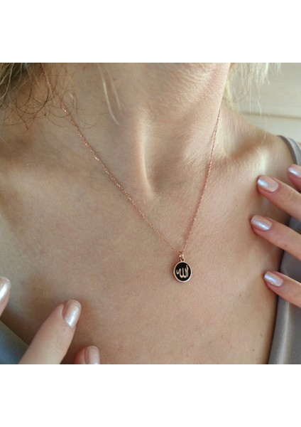 925 Ayar Gümüş Rose Kaplama Allah Yazılı Kolye