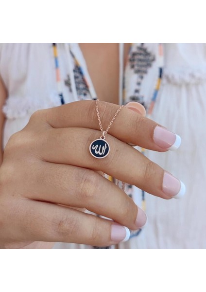 925 Ayar Gümüş Rose Kaplama Allah Yazılı Kolye modelleri