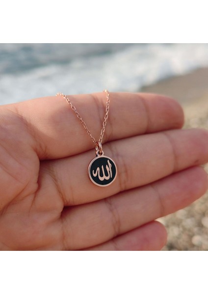 925 Ayar Gümüş Rose Kaplama Allah Yazılı Kolye fırsatları