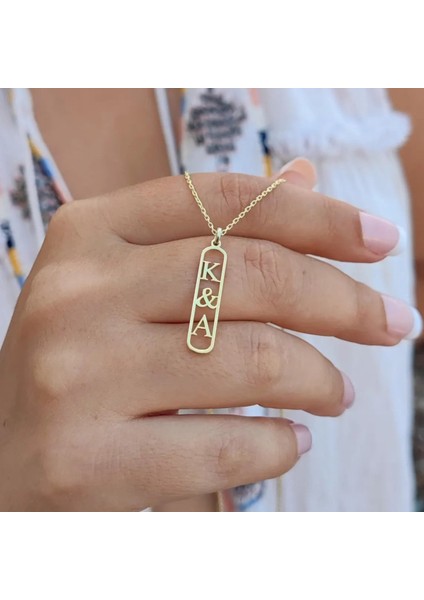 925 Ayar Gümüş Altın Kaplama Harfli Çift Kolyesi
