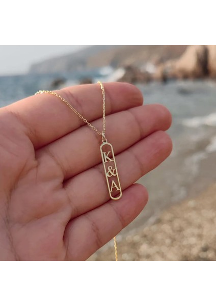 925 Ayar Gümüş Altın Kaplama Harfli Çift Kolyesi fiyatları