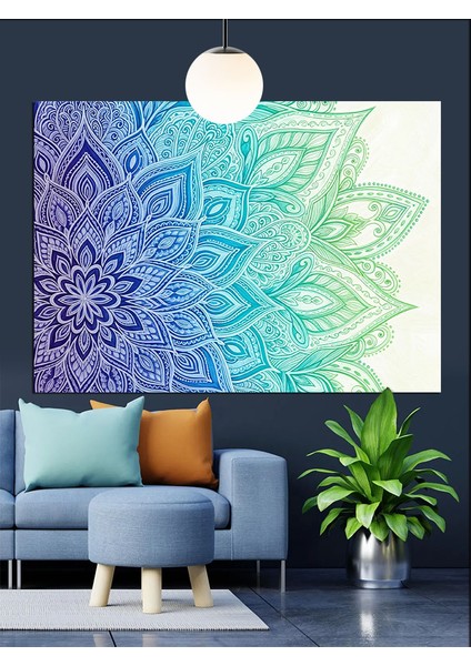 Mavi Yeşil Mandala Desen Dekoratif Kanvas - Mdf Ahşap Tablo
