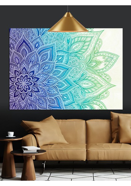 Mavi Yeşil Mandala Desen Dekoratif Kanvas - Mdf Ahşap Tablo fiyatları