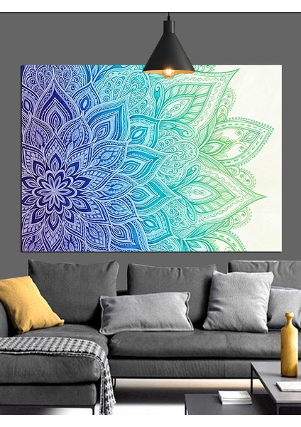Mavi Yeşil Mandala Desen Dekoratif Kanvas - Mdf Ahşap Tablo modelleri