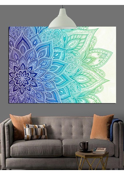 Mavi Yeşil Mandala Desen Dekoratif Kanvas - Mdf Ahşap Tablo fırsatları