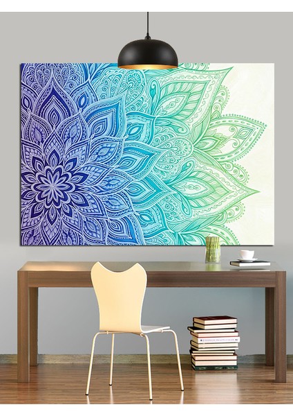 Mavi Yeşil Mandala Desen Dekoratif Kanvas - Mdf Ahşap Tablo indirimleri