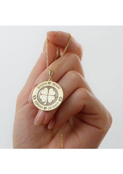 Kadın 925 Ayar Gümüş Dört Yonca Isimli Plaka Kolye