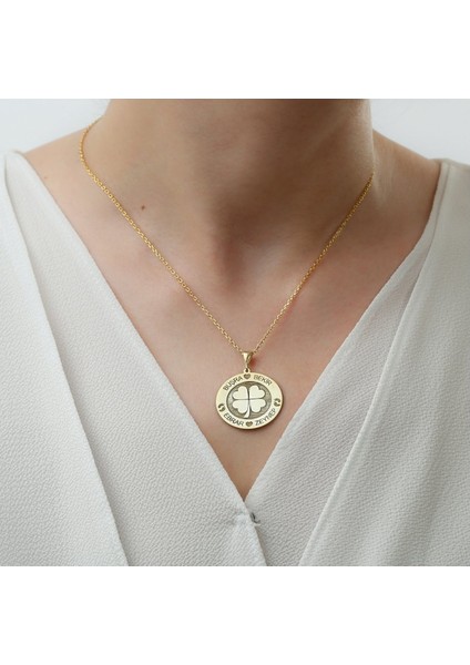 Kadın 925 Ayar Gümüş Dört Yonca Isimli Plaka Kolye fiyatları