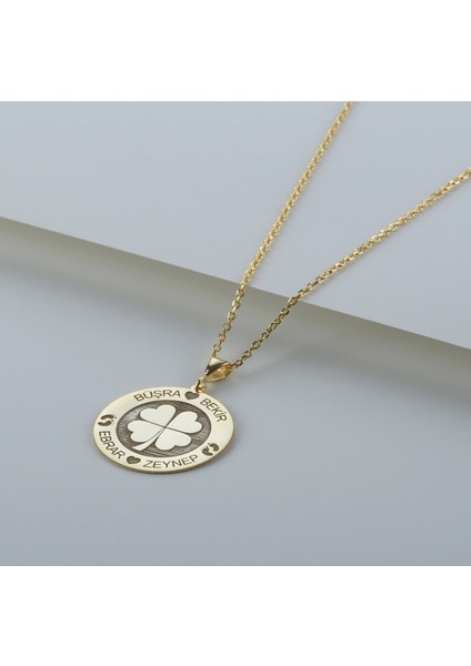 Kadın 925 Ayar Gümüş Dört Yonca Isimli Plaka Kolye modelleri