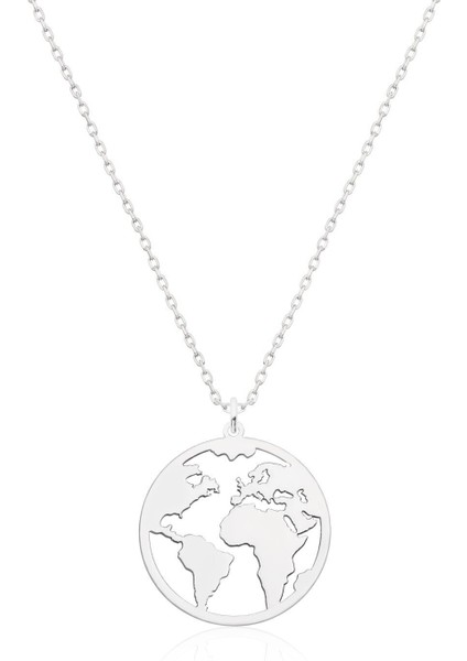 Kadın 925 Ayar Gümüş Dünya Haritası Kolye modelleri