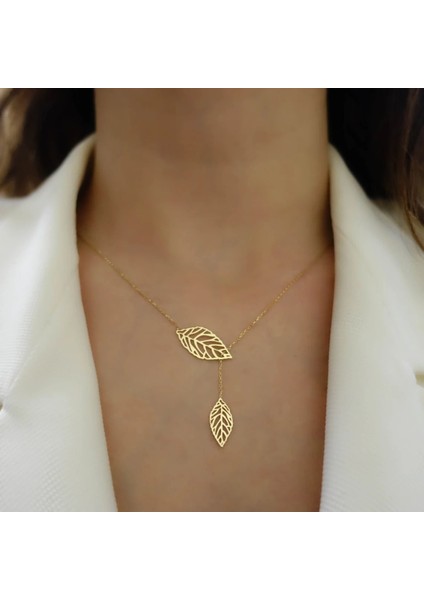 Kadın 925 Ayar Gümüş Yaprak Model Altın Kolye modelleri