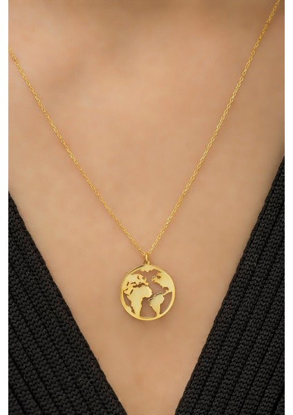 Kadın 925 Ayar Gümüş Dünya Haritası Kolye fiyatları