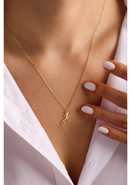 Kadın 925 Ayar Gümüş Altın Kaplama Kişiye Özel Kalp Detaylı Harfli Kolye