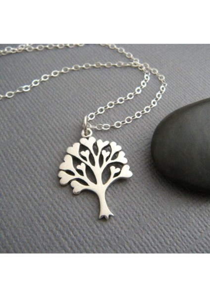 Kadın 925 Ayar Gümüş Kalpli Ağaç Kolye