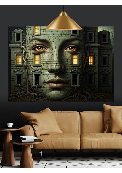 Insan Yüzü, Bina ve Pencereler Dekoratif Kanvas - Mdf Ahşap Tablo fiyatları