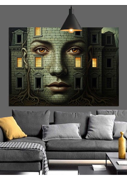 Insan Yüzü, Bina ve Pencereler Dekoratif Kanvas - Mdf Ahşap Tablo modelleri
