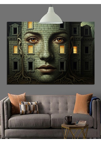 Insan Yüzü, Bina ve Pencereler Dekoratif Kanvas - Mdf Ahşap Tablo fırsatları