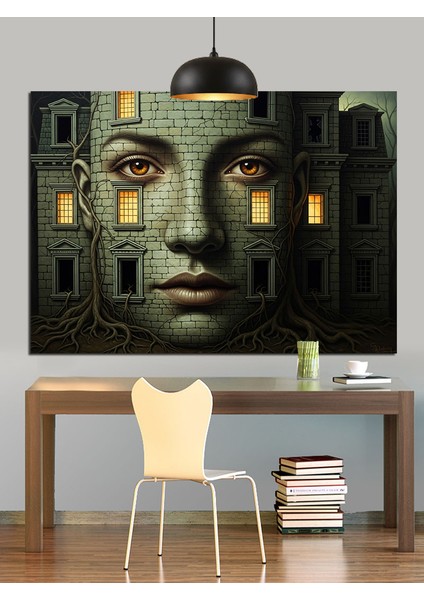 Insan Yüzü, Bina ve Pencereler Dekoratif Kanvas - Mdf Ahşap Tablo indirimleri