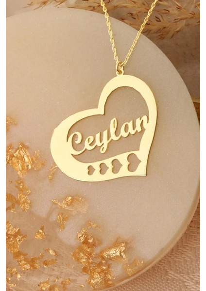 Kadın 925 Ayar Gümüş Kalbin Içinde Isim Yazılı Kolye Gold