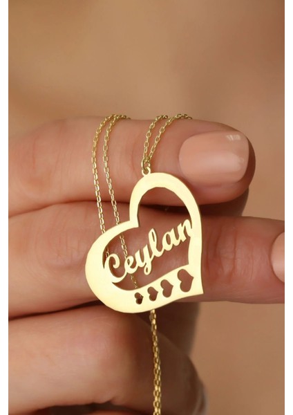 Kadın 925 Ayar Gümüş Kalbin Içinde Isim Yazılı Kolye Gold fiyatları