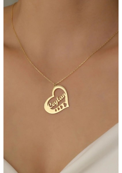 Kadın 925 Ayar Gümüş Kalbin Içinde Isim Yazılı Kolye Gold fırsatları