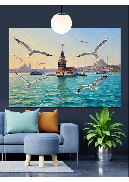 Kız Kulesi Kuşlar Deniz Dekoratif Kanvas - Mdf Ahşap Tablo fiyatları