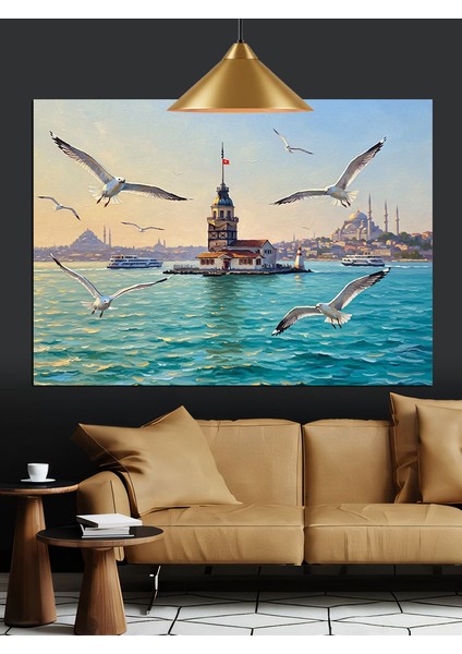 Kız Kulesi Kuşlar Deniz Dekoratif Kanvas - Mdf Ahşap Tablo modelleri