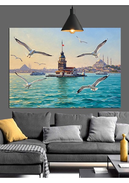 Kız Kulesi Kuşlar Deniz Dekoratif Kanvas - Mdf Ahşap Tablo fırsatları