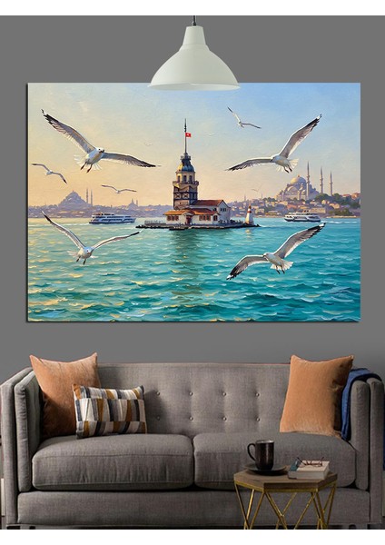 Kız Kulesi Kuşlar Deniz Dekoratif Kanvas - Mdf Ahşap Tablo indirimleri