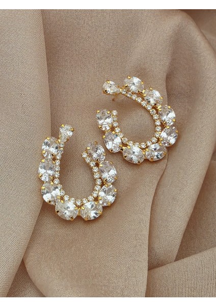 Çiçek Model Zirkon Taşlı Abiye Gold Renk Küpe fırsatları